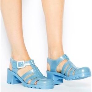 Blue Glitter JuJu Heeled Jelly Sandals